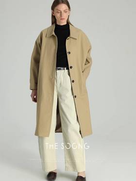 THESOONG"旧时米兰"极简365克卡其色长款风衣外套HBWT5251