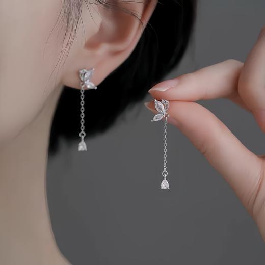 【敦煌蝴蝶流苏纯银耳钉】小清新蝴蝶镶钻流苏 耳钉女气质长款 森系甜美耳坠 商品图0