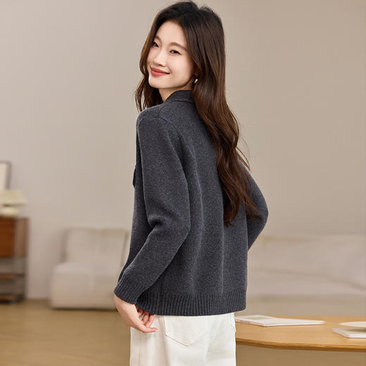 CC-22-2522双拉链翻领针织衫女2025春季新款洋气减龄毛衣开衫短外套气质上衣 商品图3