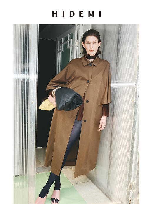 HIDEMI 极简斗篷设计感大廓形翻领复古长款风衣 商品图1