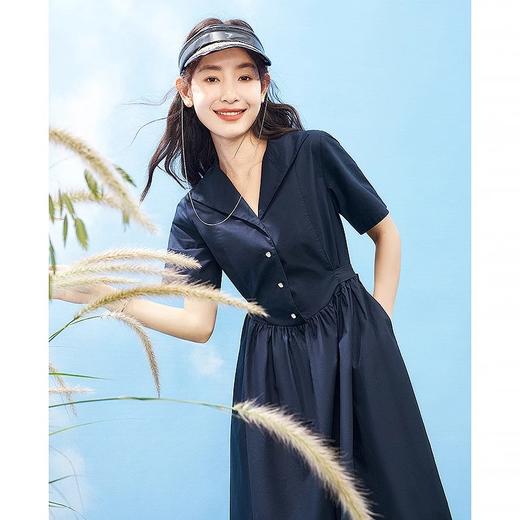 初语法式休闲气质连衣裙女2025夏季新款收腰显瘦通勤短袖衬衫长裙 商品图3