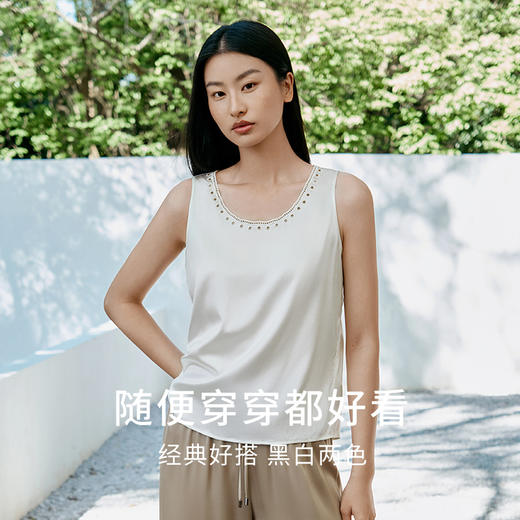 金三塔桑蚕丝背心女宽松透气绣花领舒适打底可外穿小衫上衣家居服    YSFFB502 商品图2