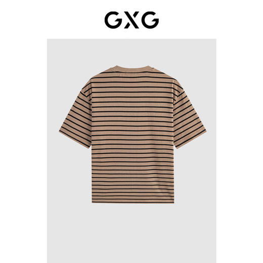GXG 夏季热卖条纹撞色绣花宽松短袖t恤男 商品图1