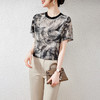 丁摩韩版水墨画印花真丝短袖T恤女士新款设计感显瘦桑蚕丝上衣AL11300 商品缩略图1