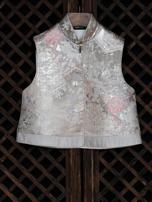 盛唐牡丹| 西阵织限量对襟马甲-浅灰色 商品图0