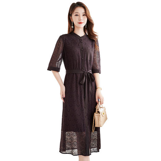 QS-82599222非遗绣花中式国风小立领桑蚕丝连衣裙夏优雅显瘦真丝中长裙子9222 商品图4