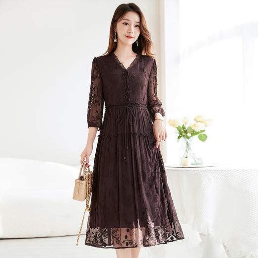 QS-82588866云河绣颂丝绸真丝连衣裙桑蚕丝2025夏季绣花大码中长裙8866 商品图1