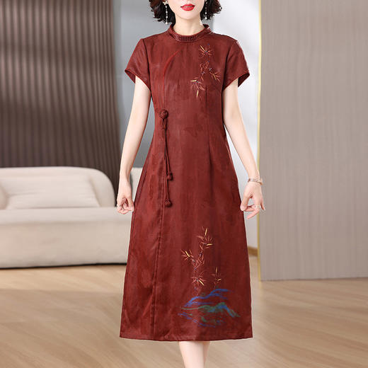 雀说新中式改良旗袍连衣裙新款优雅复古国风中长裙AL9122 商品图1