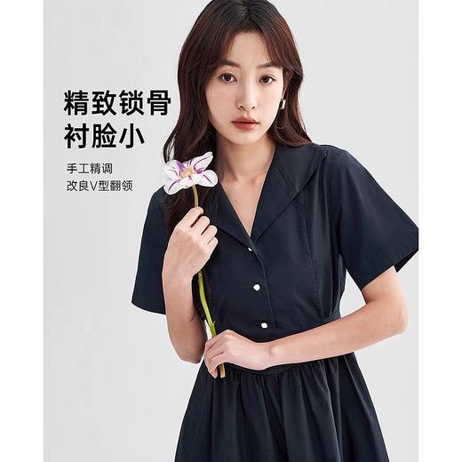 初语法式休闲气质连衣裙女2025夏季新款收腰显瘦通勤短袖衬衫长裙 商品图1
