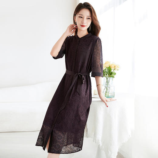 QS-82599222非遗绣花中式国风小立领桑蚕丝连衣裙夏优雅显瘦真丝中长裙子9222 商品图1