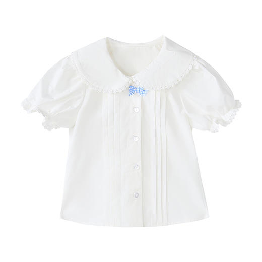 笛莎Deesha 童装女童衬衫2025夏新款女童优雅娃娃领花边装饰叠杆衬衫 商品图4