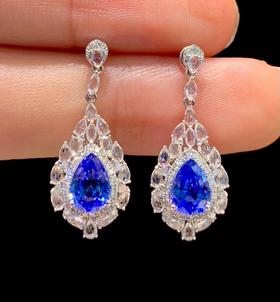 1.8ct刻面蓝宝石耳坠