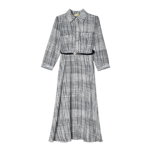 雀说气质通勤翻领连衣裙收腰显瘦设计感条纹衬衫裙AL9299 商品图4