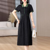 雀说时尚翻领黑色连衣裙新款收腰中长裙AL9143 商品缩略图0
