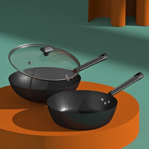 都市太太（DStt）都市太太好时光捶打2件套炒锅煎锅套装黑色燃气灶电磁炉通用_黑色_炒煎 商品图1