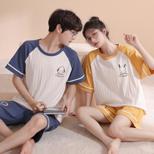 新款情侣短袖短裤睡衣女夏季薄款棉质款男家居服套装宽松休闲卡通2025 新款夏季睡衣男 商品图3