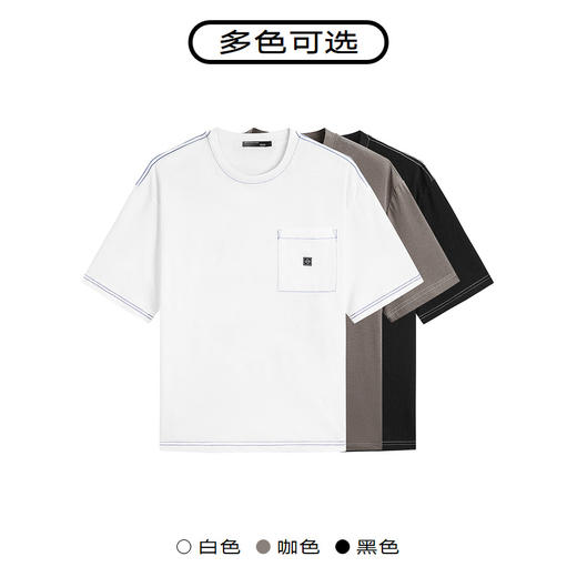 GXG男装 2024年夏季多色纯棉休闲简约口袋拼接圆领短袖t恤男 商品图2