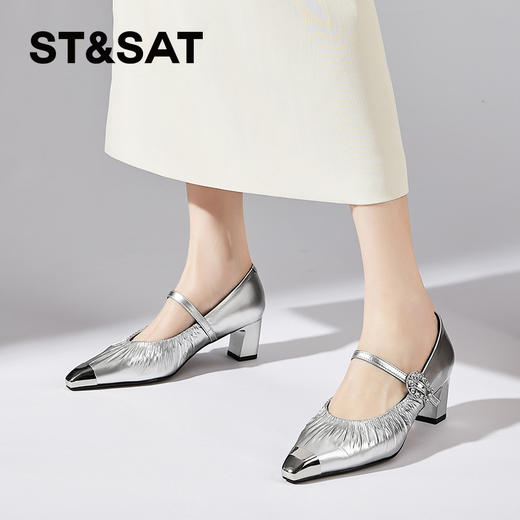 星期六法式气质通勤粗跟单鞋SSD1111E98 商品图6