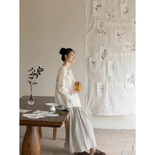 艺术家联名款 牧衣游原创印花匹马棉衬衫轻薄国画文艺小衫 清阳 商品图2