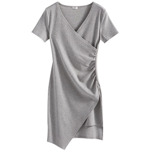 夏日新款【法式不规则连衣裙】修身短裙 螺纹棉开叉小黑裙纯色上衣  商品图4