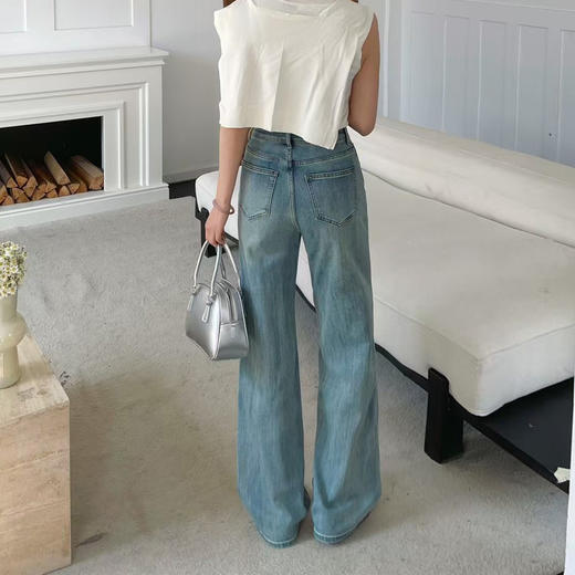 高级感浅色阔腿牛仔裤！女款2025春季新款高腰宽松垂感拖地直筒长裤子！ 商品图3