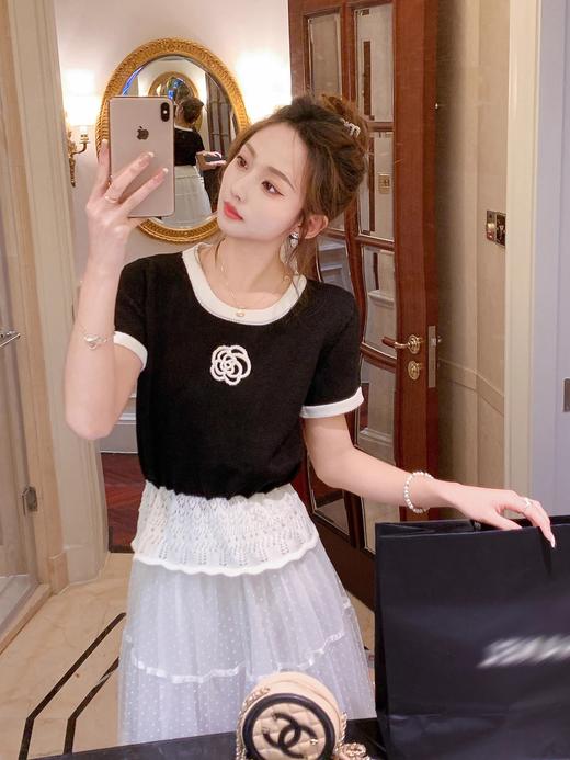 张心子【仲夏山茶】春夏蕾丝小香风弹力针织衫上衣 U2503058 商品图13