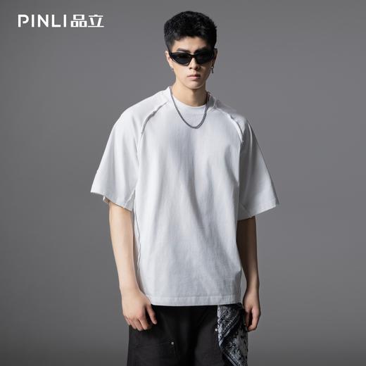 PINLI品立2025夏季新款重磅纯棉短袖T恤男士宽松拼接美式休闲体恤GD252111298 商品图2