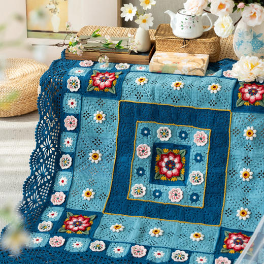 苏苏姐家盈满团花毯手工DIY编织钩针4股棉毛线团自制材料包 商品图3