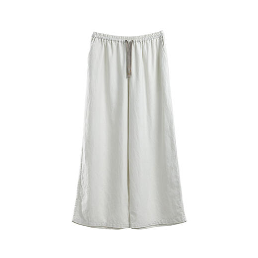 绽放旅行女装083朵/亚麻棉宽松直筒撞色系带松紧腰吸湿透气长裤 商品图3