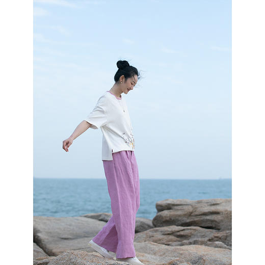 牧衣游原创 炒色汉麻裤子女轻薄清凉柔软宽松显瘦百搭休闲裤 行歌 商品图2