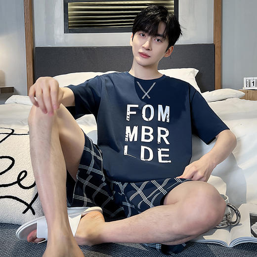 新款夏季男士睡衣短袖短裤家居服套装薄款透气简约休闲居家可外穿2025新款夏季睡衣 商品图0