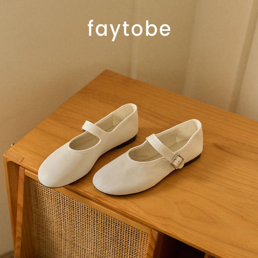 faytobe 素色芭蕾玛丽珍柔软舒适扣带单鞋羊皮平底奶奶鞋 商品图3