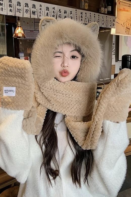 Say Something 加厚保暖一体针织帽 19928 商品图1