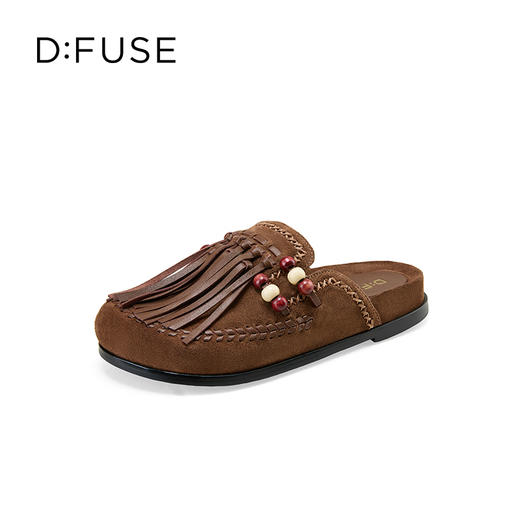 Dfuse迪芙斯2025春季新款手工感一脚蹬懒人鞋复古流苏包头勃肯鞋DFD1110127 商品图5