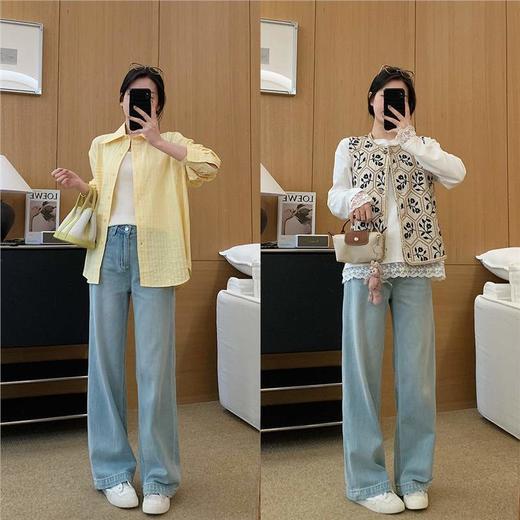 自制编织蓝牛仔！2025创新面料环保水洗猫须直筒裤春季宽松牛仔裤女款！ 商品图3