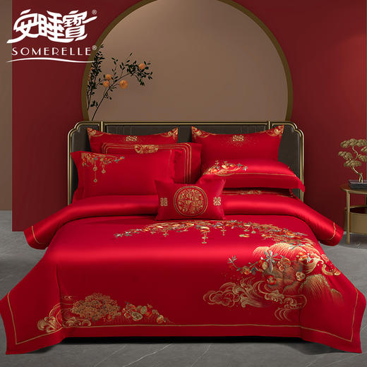 【春上新】10楼 安睡宝 全棉绣花婚庆六件套-报禧 吊牌价9599-9999元 活动价2999-3199元 商品图0