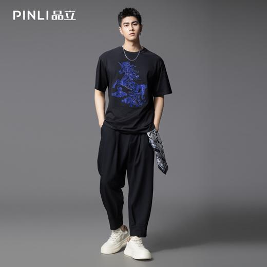 PINLI品立2025夏季新款男士天马烫钻圆领短袖T恤上衣BG252111033 商品图1