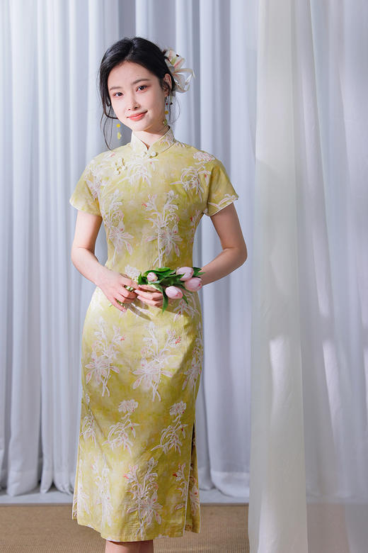 清新百合刺绣旗袍『杳卿』春日生韵棉麻系列，心机微宽松，松弛显瘦舒适 商品图9