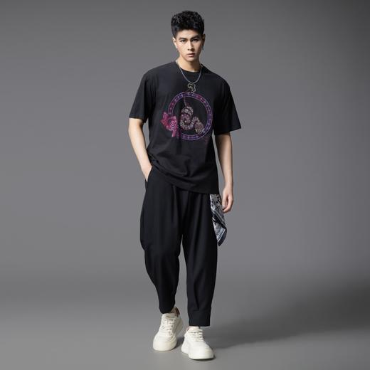 PINLI品立2025夏季新款男士圆领植物烫钻短袖T恤上衣BG252111032 商品图3