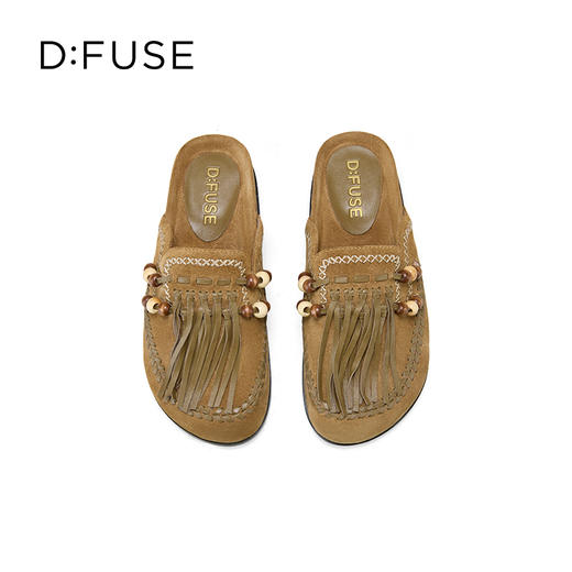 Dfuse迪芙斯2025春季新款手工感一脚蹬懒人鞋复古流苏包头勃肯鞋DFD1110127 商品图4