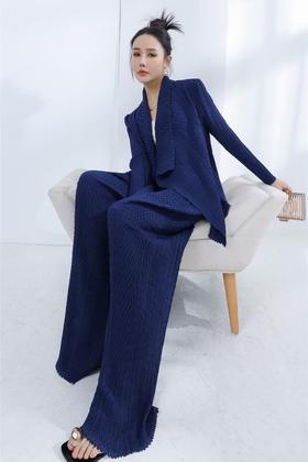 ESTELLICA 知性蓝色褶皱外套长裤套装 19981