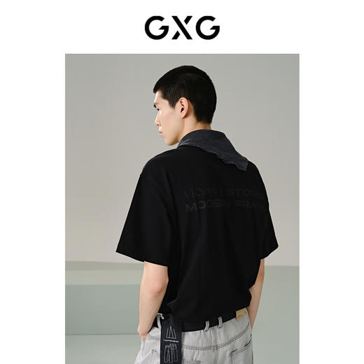 GXG男装  黑色宽松圆领短袖T恤 24年夏季热卖G24X442028 商品图3