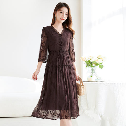 QS-82588866云河绣颂丝绸真丝连衣裙桑蚕丝2025夏季绣花大码中长裙8866 商品图2