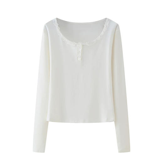 半身缘女装 春季内搭修身打底蕾丝花边长袖小衫251113U01113435 商品图0