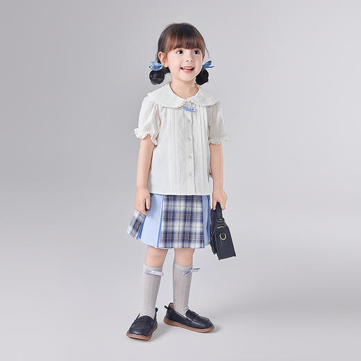 笛莎Deesha 童装女童衬衫2025夏新款女童优雅娃娃领花边装饰叠杆衬衫 商品图2