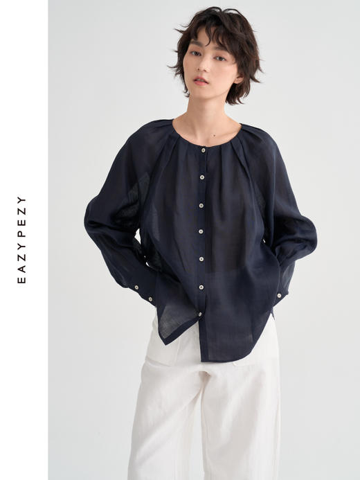 鸢尾花束苎麻叠褶衬衫 商品图2