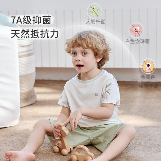 【2025年春夏新品】i-baby/英伦宝贝自然生长恒温抑菌家居服男童针织女童睡衣低敏短袖短裤套装亲子装 商品图6