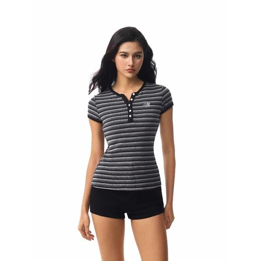 FDR官方店 辣妹条纹修身显瘦针织短袖T恤女夏季美式紧身上衣 商品图1