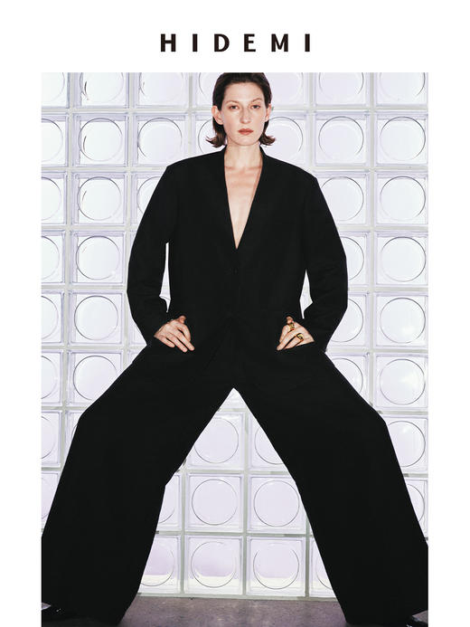 HIDEMI 【当当同款】都市自然人胶囊系列甄选进口羊毛亚麻极简四件套 西装/马甲/中裤/超模裤 水洗黑/乳白色 商品图8