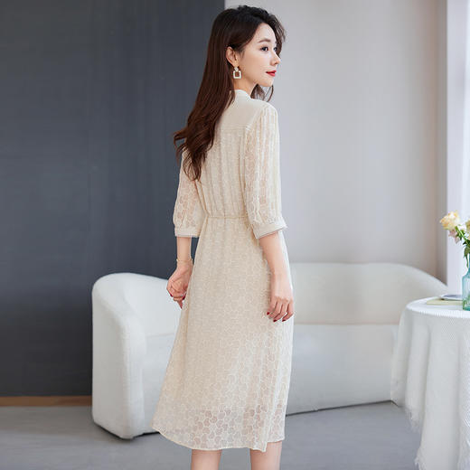 QS-82599578非遗100桑蚕丝绣花连衣裙女夏季7分袖显瘦气质中长裙9578 商品图3